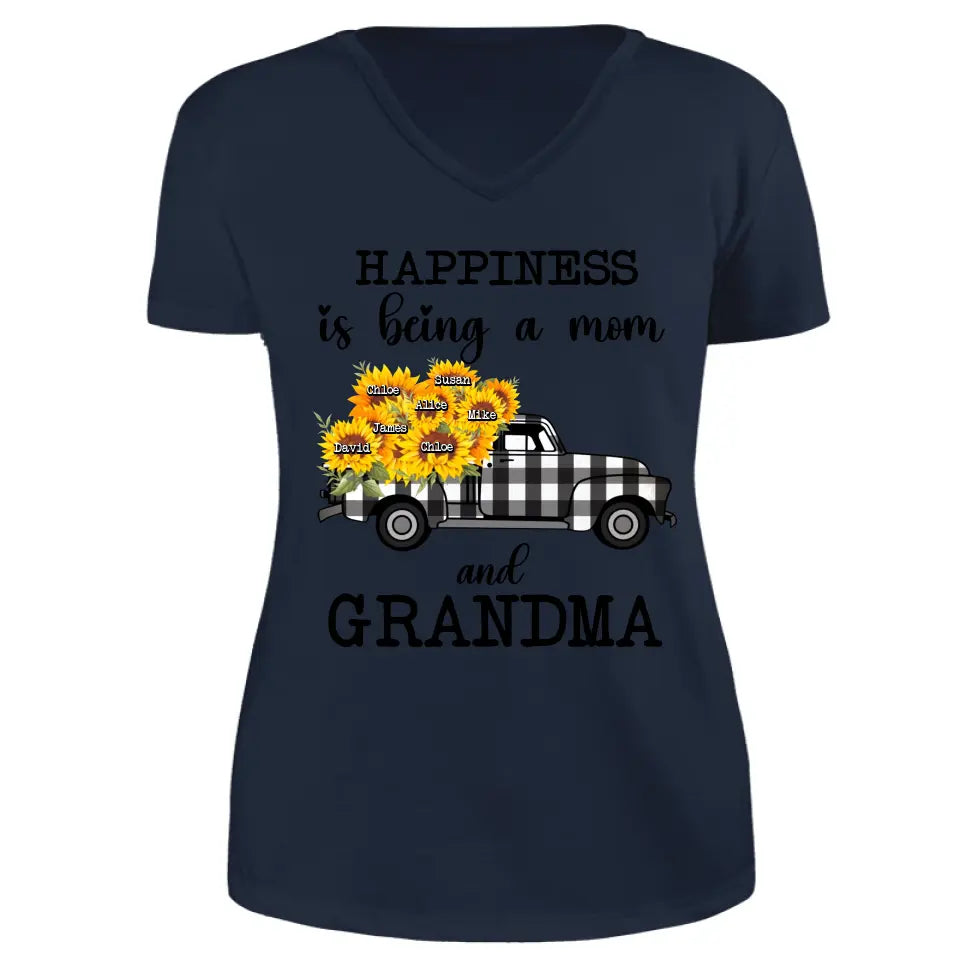 Personalized Happiness Is Being A Mom And Grandma Car Sunflowers V-neck T-shirt Printed HN24896