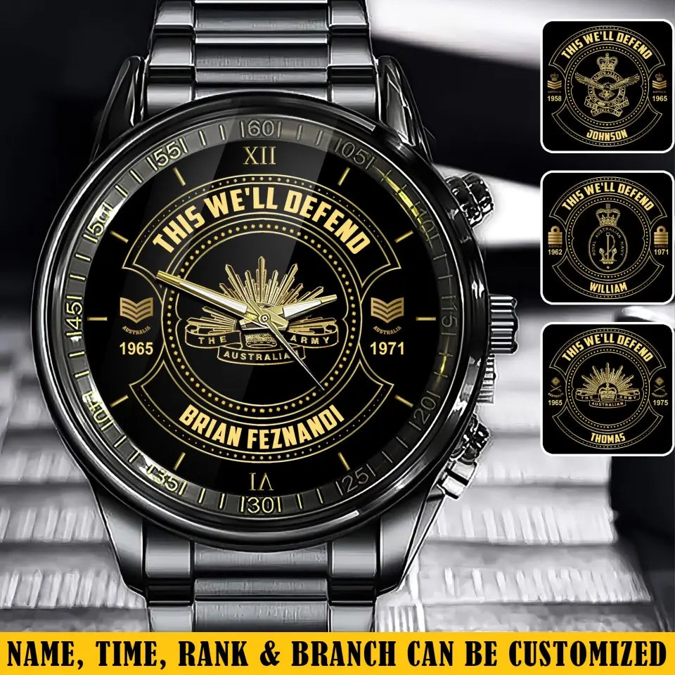 Personalized This We'll Defend The Australian Army Custom Rank & Name Number Watch AHVA24898