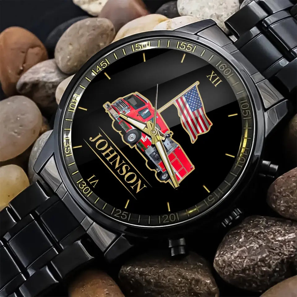 Personalized Trucker US Flag Custom Name Watch VA24904