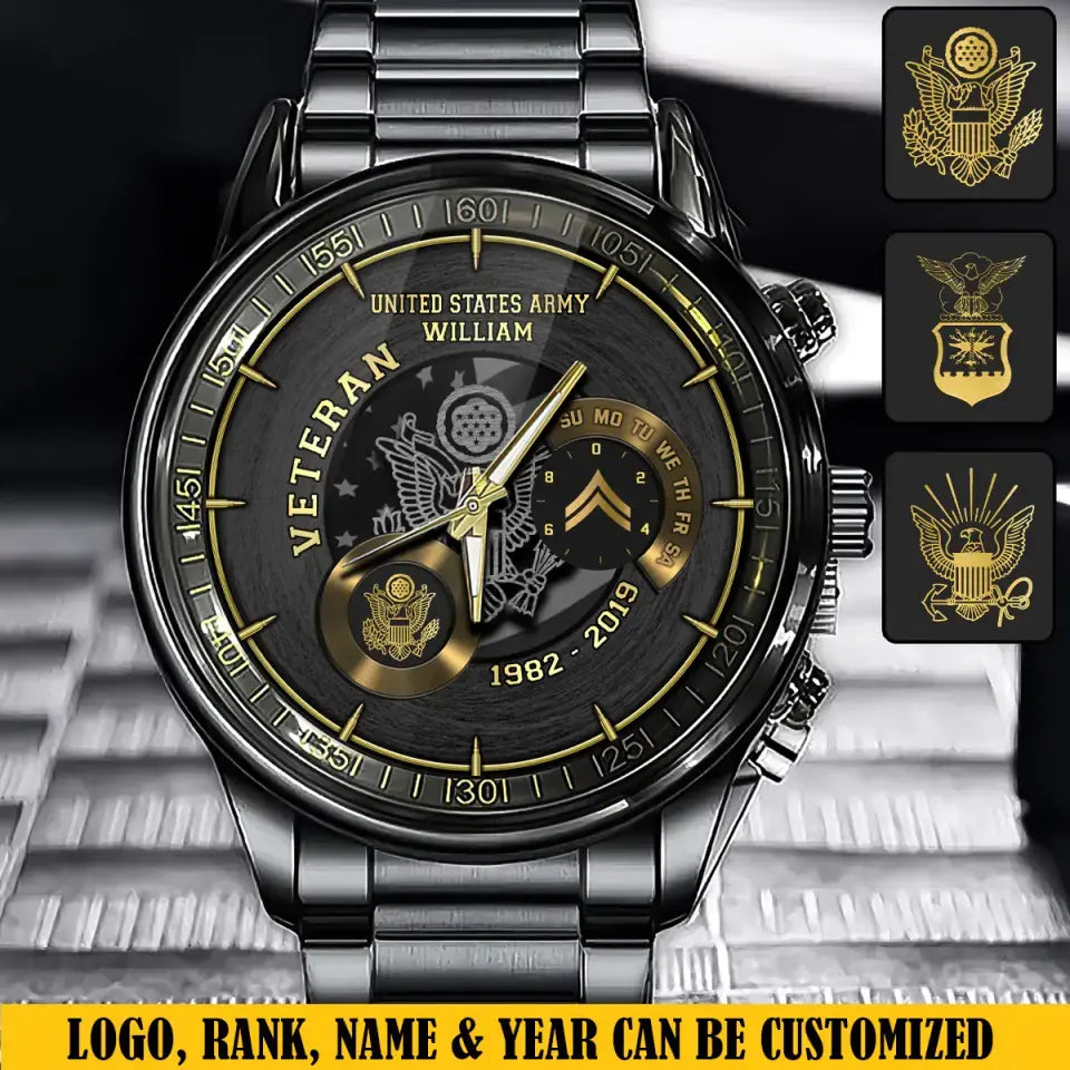 Personalized US Army Logo Custom Rank & Name Watch Printed AHVQ24886