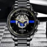 Personalized Peacemakers Saint Michael The Police Angle Blue Line Custom Name Watch VQ24910