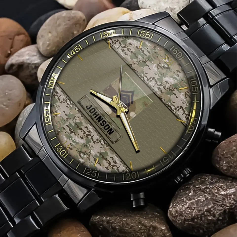 Personalized US Veteran Rank Camo Custom Name Watch Printed VQ24933