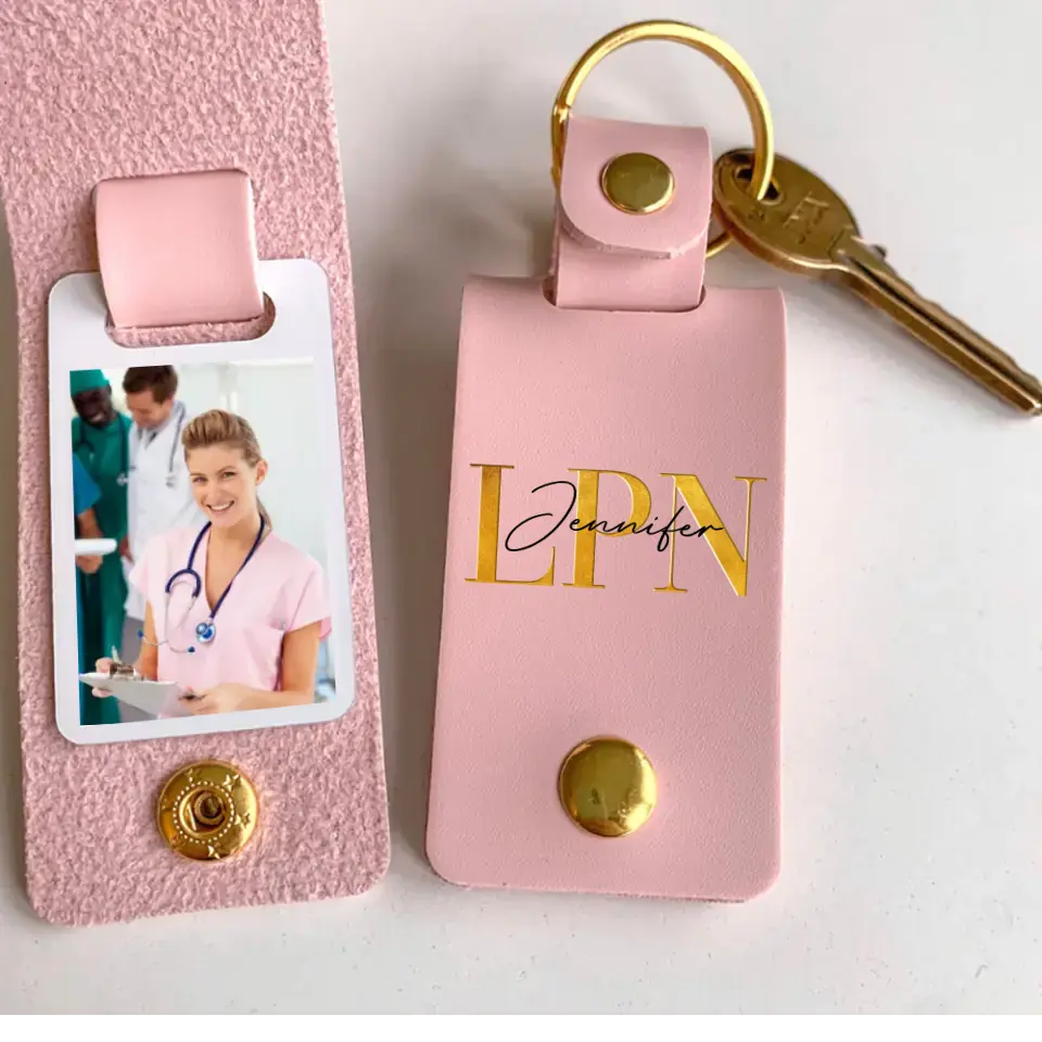 Personalized Upload Your Photo Nurse Job Title Custom Name Gift For Nurse Leather Keychain Printed HN24943