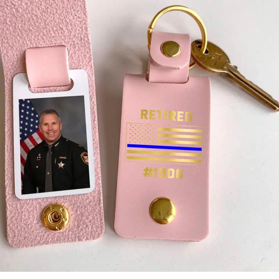 Personalized Upload Your Photo Retired US Police Custom ID Leather Keychain Printed KVH24950