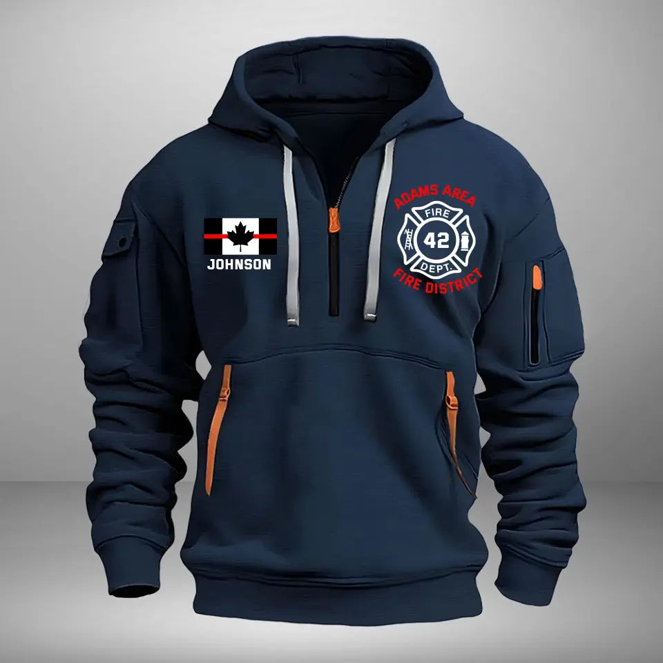 Personalized Canada Firefighter Flag Custom Name & Department Quarter Zip Hoodie 2D Printed HN24958