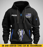 Personalized Retired US Police Custom ID & Time Skull Police Quarter Zip Hoodie 2D Printed KVH24962