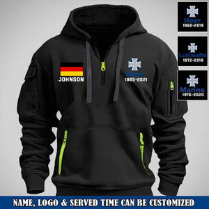 Personalized German Veteran Logo Custom Name & Time Quarter Zip Hoodie 2D Printed VQ24969