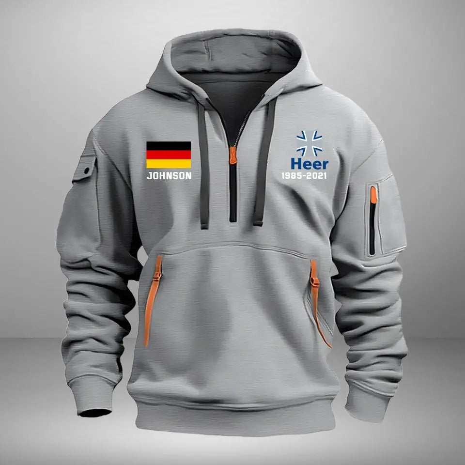 Personalized German Veteran Logo Custom Name & Time Quarter Zip Hoodie 2D Printed VQ24969