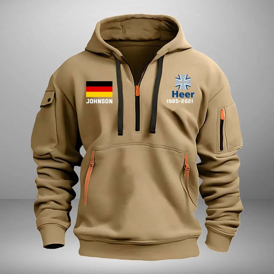 Personalized German Veteran Logo Custom Name & Time Quarter Zip Hoodie 2D Printed VQ24969