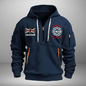 Personalized UK Firefighter Custom Name & Department Quarter Zip Hoodie 2D Printed VQ24973