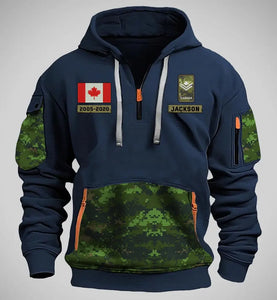 Personalized Canadian Veteran Rank Camo Custom Name & Time Quarter Zip Hoodie 2D Printed KVH24971