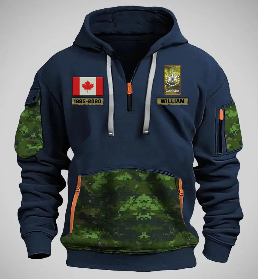 Personalized Canadian Veteran Rank Camo Custom Name & Time Quarter Zip Hoodie 2D Printed KVH24971