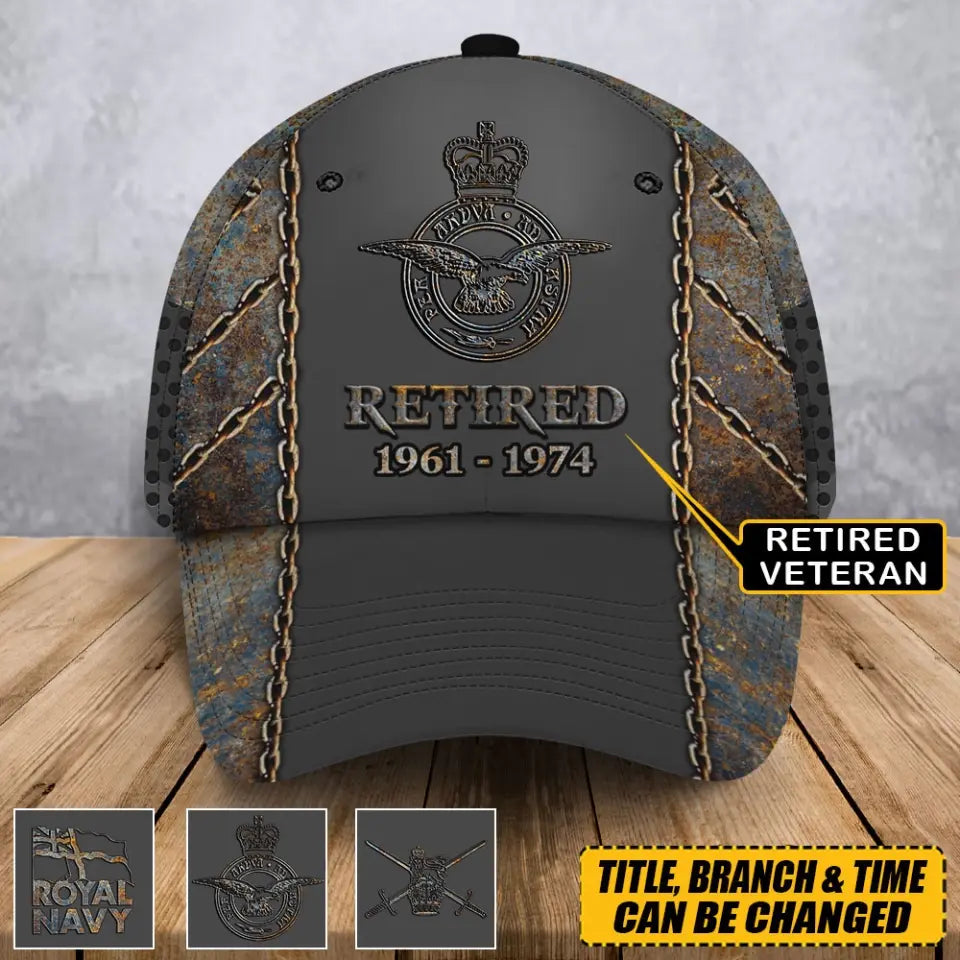 Personalized UK Veteran Retired Custom Time & Logo 3D Cap QTHN24975