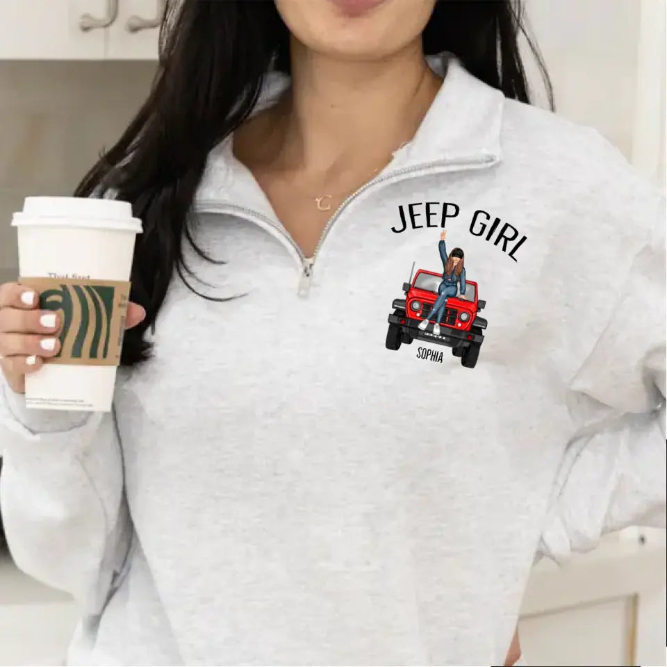 Personalized Jeep Girl Custom Name Stand Collar Zipper Sweatshirt 3D Printed HN24993