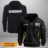 Personalized Blueline US Police Flag Custom Name Quarter Zip Hoodie 2D Printed QTKH24996
