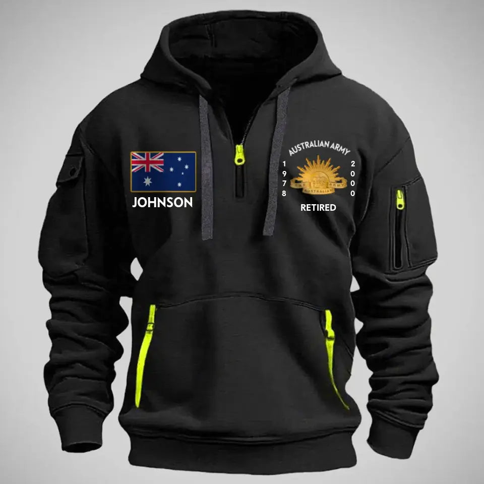 Personalized Retired Australian Army Logo Australia Flag Custom Name Quarter Zip Hoodie 2D Printed AHVA24997