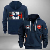 Personalized Canada Flag Canadian Firefighter Custom ID & Name Quarter Zip Hoodie 2D Printed KVH24992