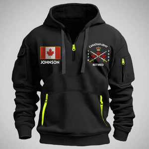 Personalized Retired Canadian Army Logo Canada Flag Custom Name Quarter Zip Hoodie 2D Printed AHVA24997