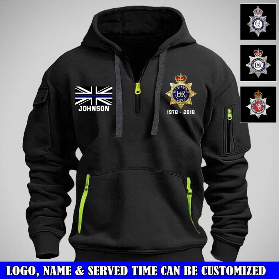 Personalized UK Police Logo Custom Name & Time Quarter Zip Hoodie 2D Printed QTVQ241001