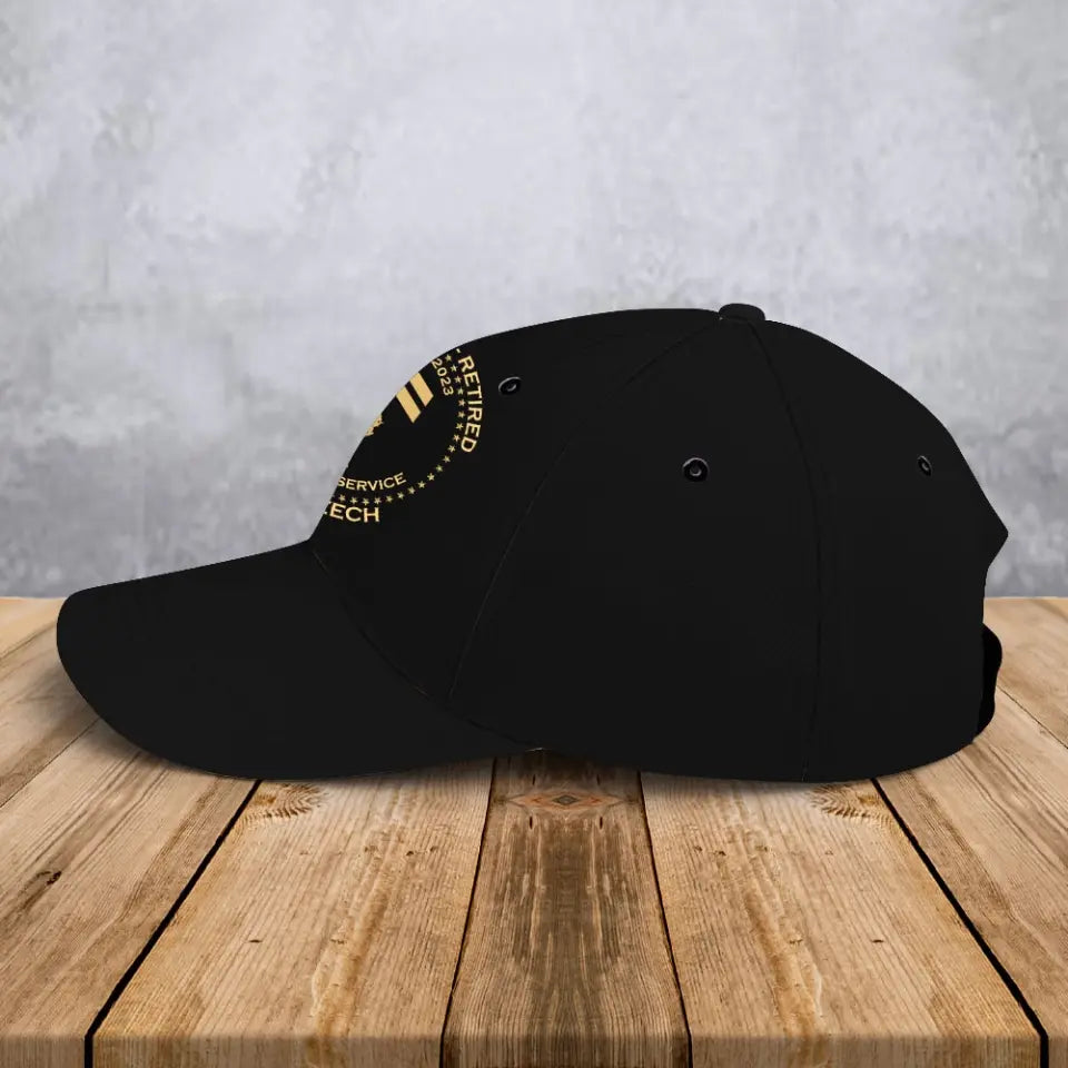 Personalized Retired Swedish Army Custom Gold Rank & Service Time Black Cap Printed AHVA241005