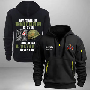 Personalized My Time In Uniform Is Over But Being A Veteran Never Ends Canadian Veteran Quarter Zip Hoodie 2D Printed AHVQ241017