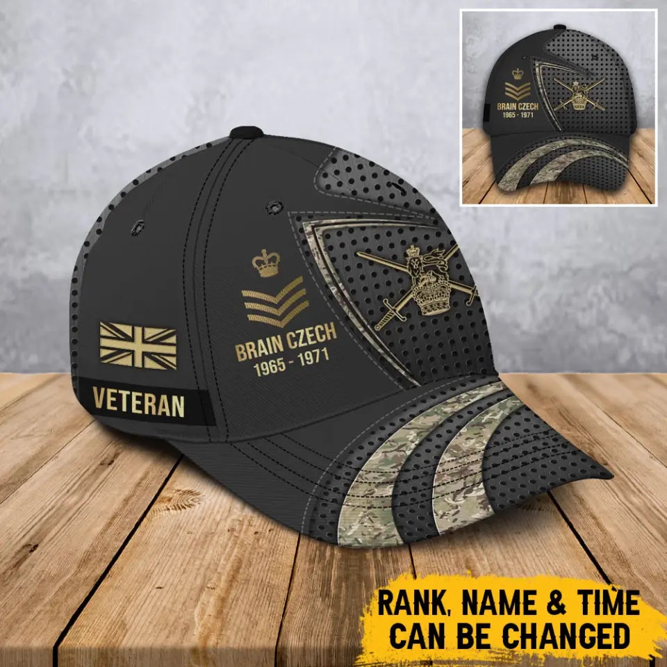 Personalized UK Veteran Rank Gold Custom Name & Time Cap 3D Printed AHVA241022