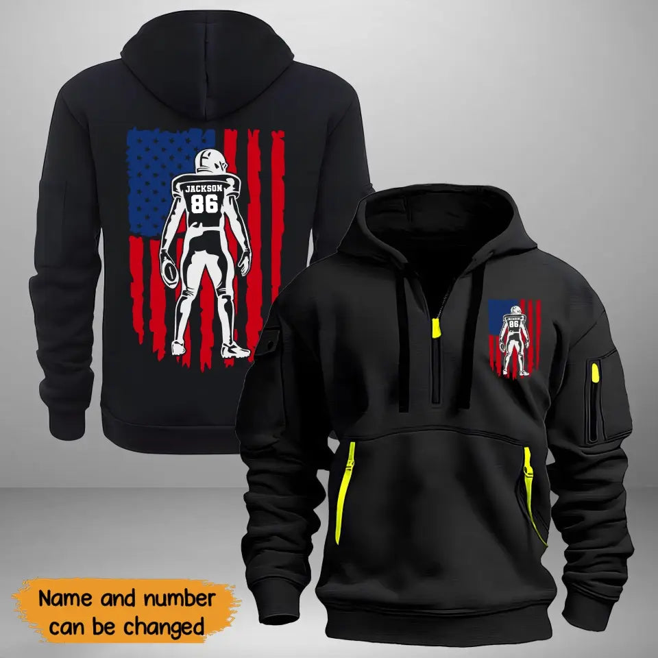 Personalized Football Player US Flag Quarter Zip Hoodie 2D Printed KVH241024