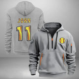 Personalized Softball Player Custom Name & ID Quarter Zip Hoodie 2D Printed VQ241022