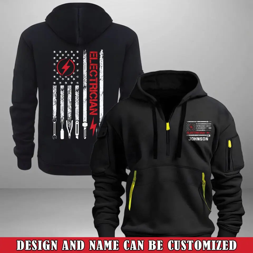 Personalized US Electrician Custom name Quarter Zip Hoodie 2D Printed VQ241031