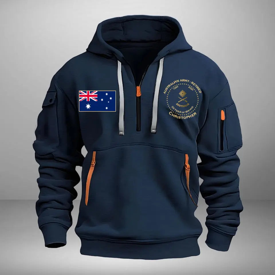 Personalized Australian Army Retired Rank Gold Custom Name & Service Time Quarter Zip Hoodie 2D Printed AHVA241028