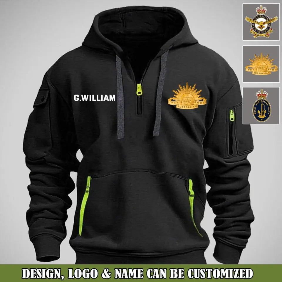 Personalized Australian Army Logo Custom Name Quarter Zip Hoodie 2D Printed VQ241043