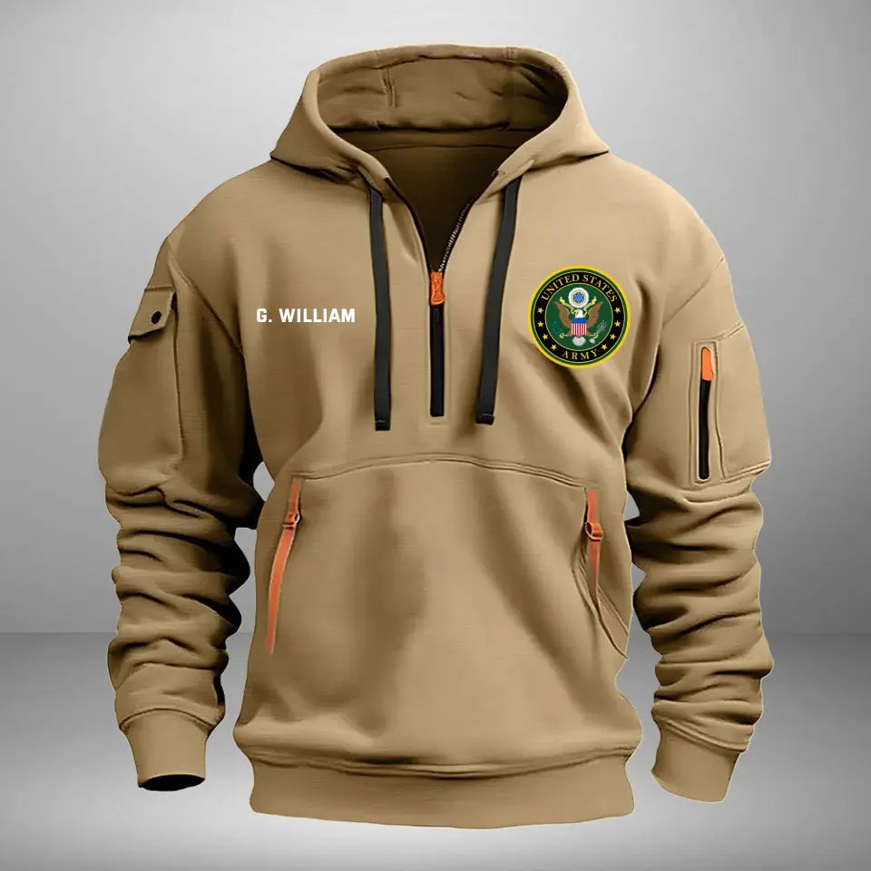 Personalized US Army Logo Custom Name Quarter Zip Hoodie 2D Printed VQ241043