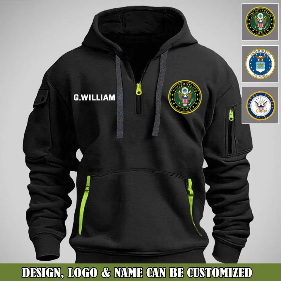 Personalized US Army Logo Custom Name Quarter Zip Hoodie 2D Printed VQ241043