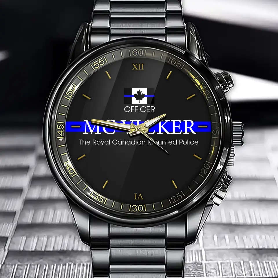 Personalized Canadian Police Flag Blue Line Custom Name & Department Watch Printed QTKH241052