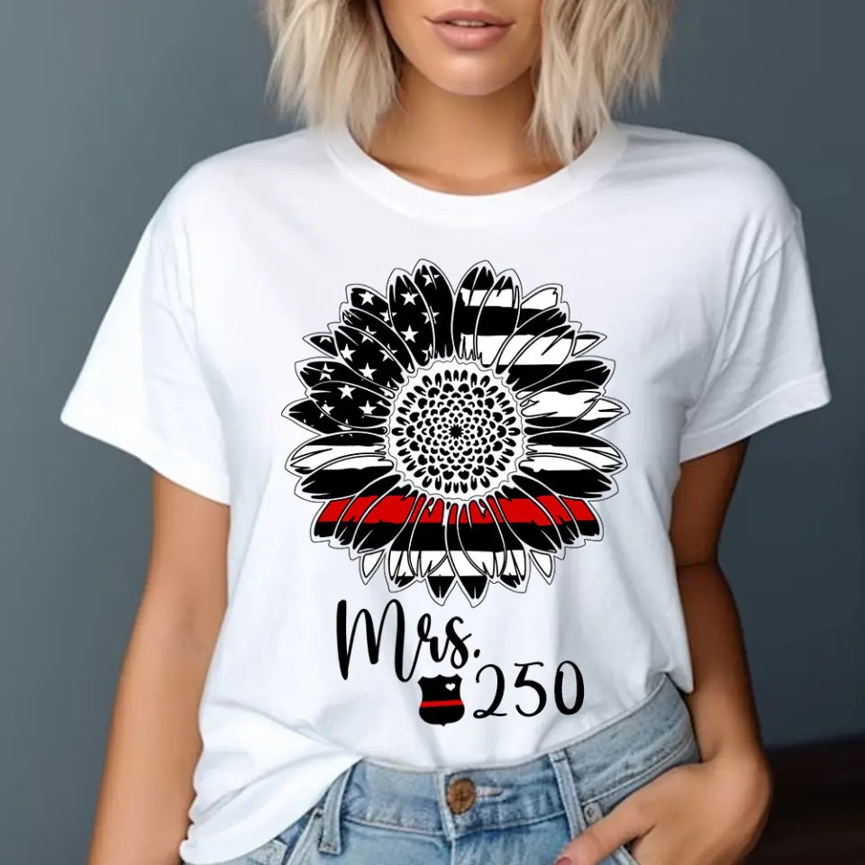 Personalized Sunflower US Firefighter Wife Custom ID T-shirt Printed QTHN241056