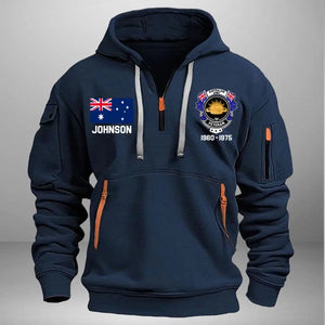 Personalized Australian Army Veteran Custom Name & Time US Flag Quarter Zip Hoodie 2D Printed AHVA241051