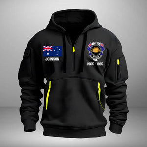 Personalized Australian Army Veteran Custom Name & Time US Flag Quarter Zip Hoodie 2D Printed AHVA241051