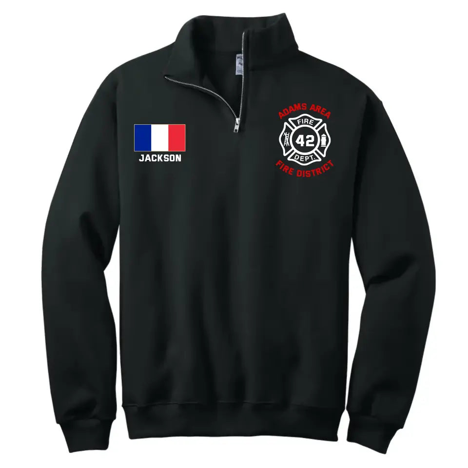 Personalized French Firefighter Custom Name & Department Stand Collar Zipper Sweatshirt 2D Printed VQ241058