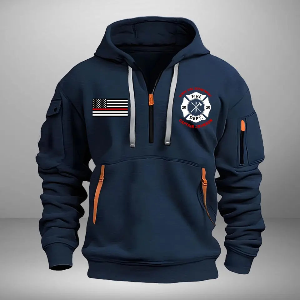 Personalized US Firefighter Flag Custom Name & Department Quarter Zip Hoodie 2D Printed AHHN241062