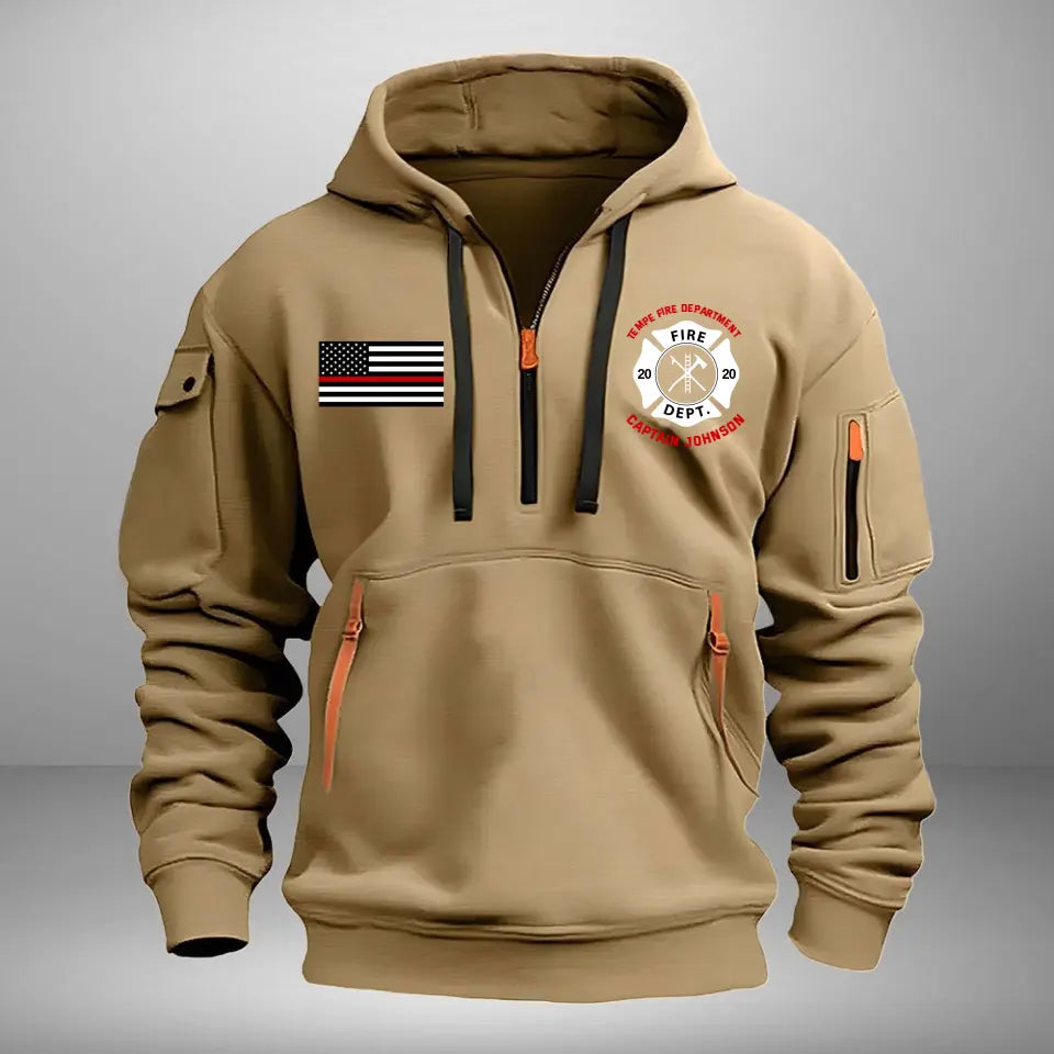 Personalized US Firefighter Flag Custom Name & Department Quarter Zip Hoodie 2D Printed AHHN241062