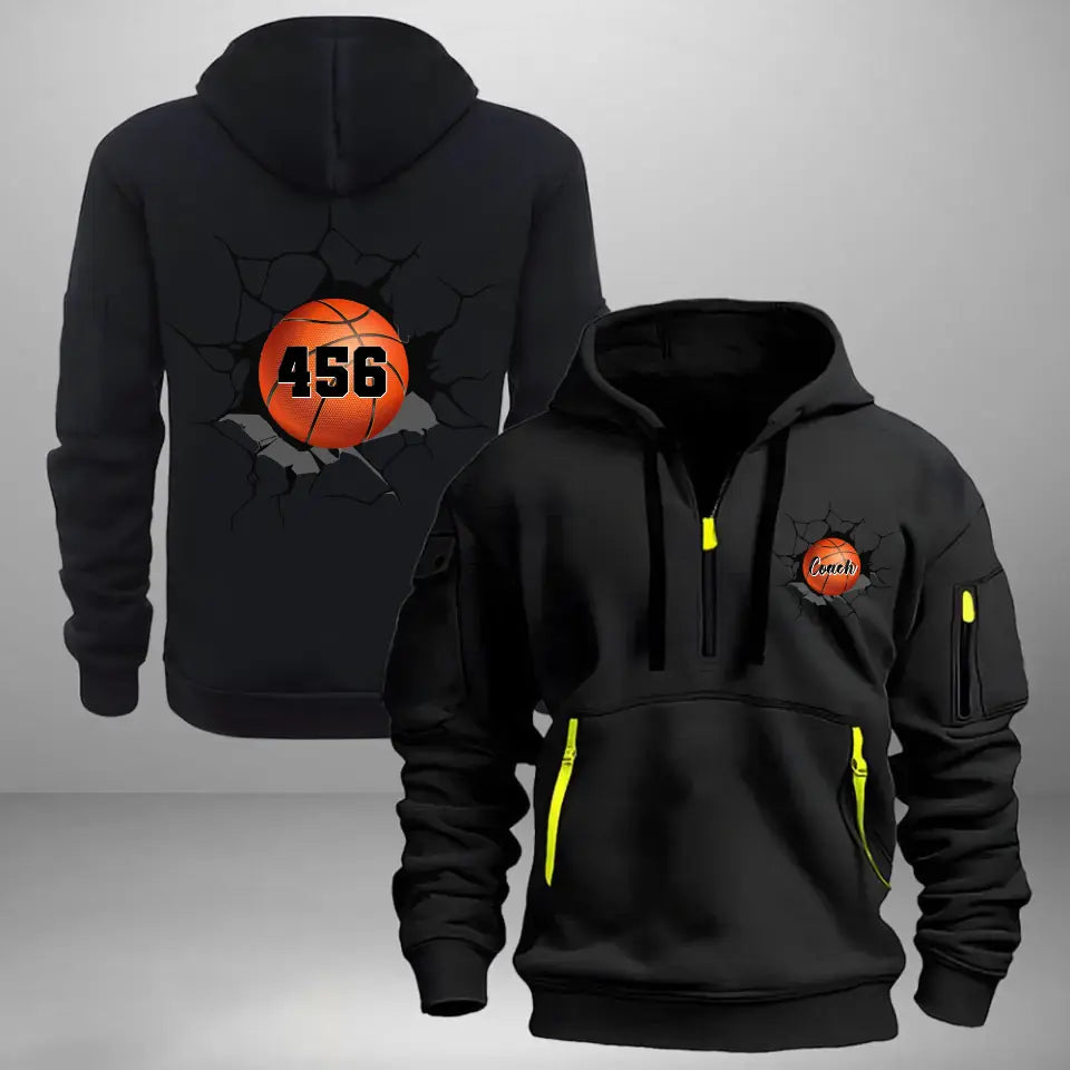 Personalized Basketball Player Custom Name & ID Quarter Zip Hoodie 2D Printed VQ241071