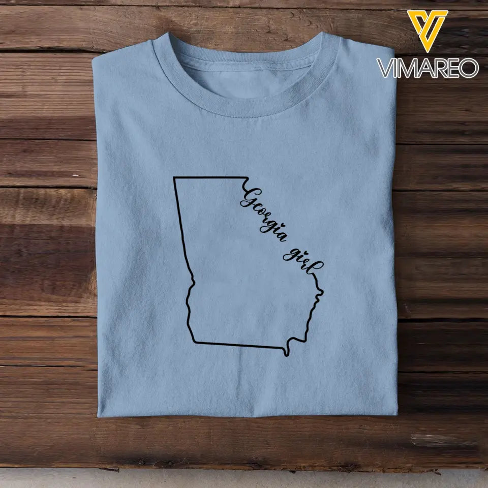 Personalized US State Girl Map T-shirt Printed HN241078