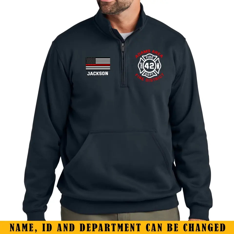 Personalized US Firefighter Custom Name ID Base & Department Haft Zipper Sweatshirt 2D with Pocket Printed KVH241079