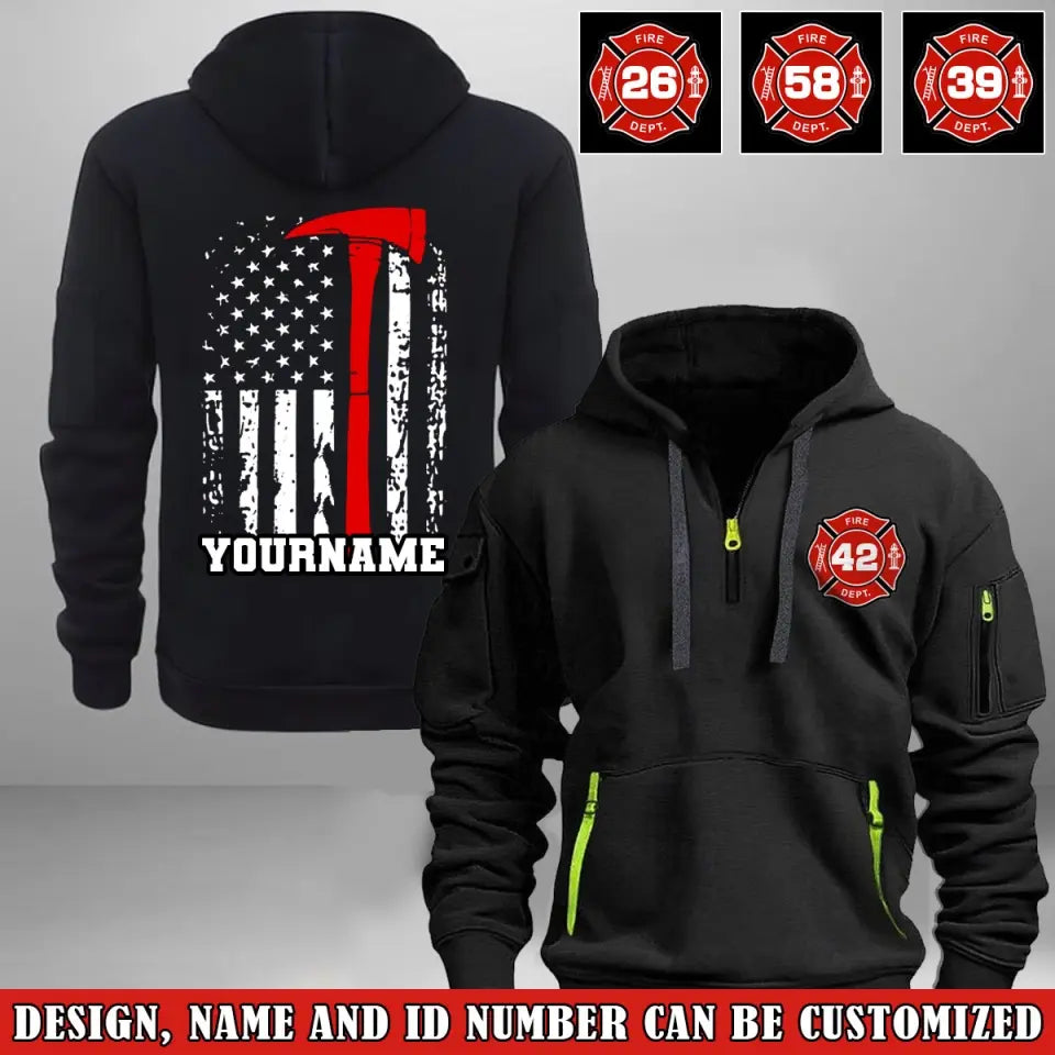 Personalized US Firefighter Custom Name & ID Quarter Zip Hoodie 2D Printed VQ241121