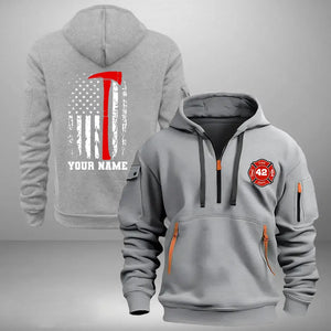 Personalized US Firefighter Custom Name & ID Quarter Zip Hoodie 2D Printed VQ241121