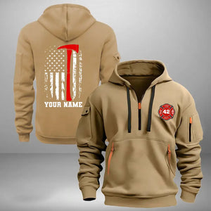 Personalized US Firefighter Custom Name & ID Quarter Zip Hoodie 2D Printed VQ241121