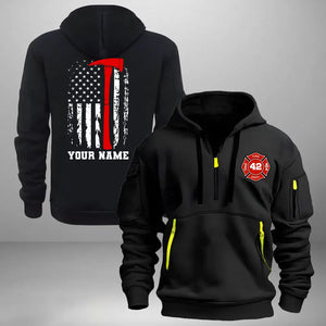 Personalized US Firefighter Custom Name & ID Quarter Zip Hoodie 2D Printed VQ241121