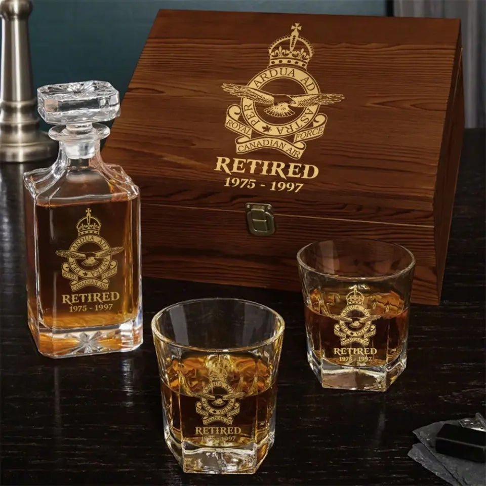 Personalized Canadian Airforce Logo Retired Canadian Veteran Custom Time Decanter Set with Glasses Printed QTHN241115