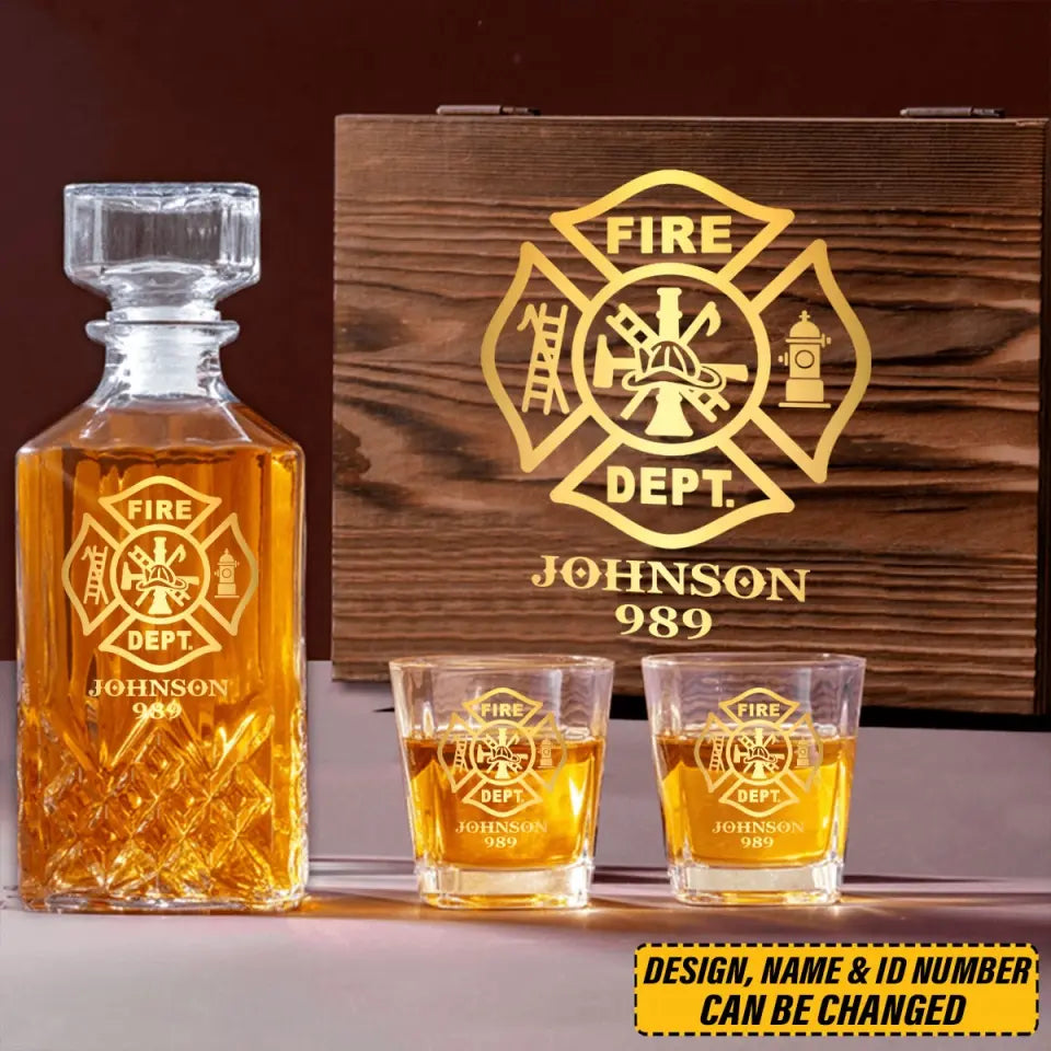 Personalized US Firefighter Custom Name & ID Decanter Set with Glasses Printed QTVQ241119