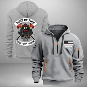 Personalized US Firefighter Custom Name & ID Sons Of Fire Pride Duty Honor Quarter Zip Hoodie 2D Printed HN241132